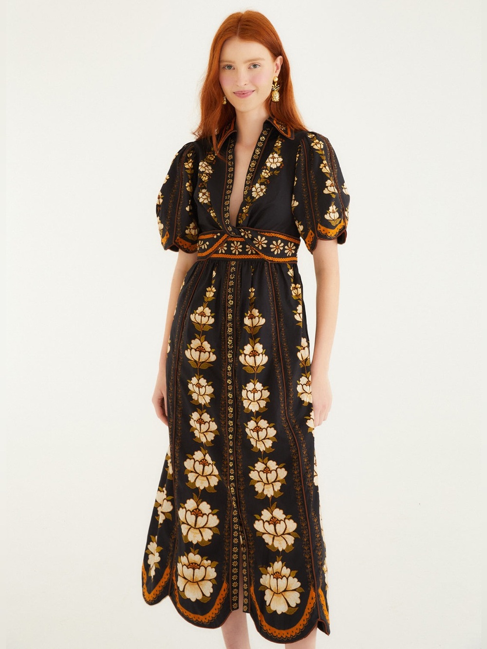 Farm Rio: Black Bold Flowers Organic Cotton Midi Dress - Picture 5 of 12